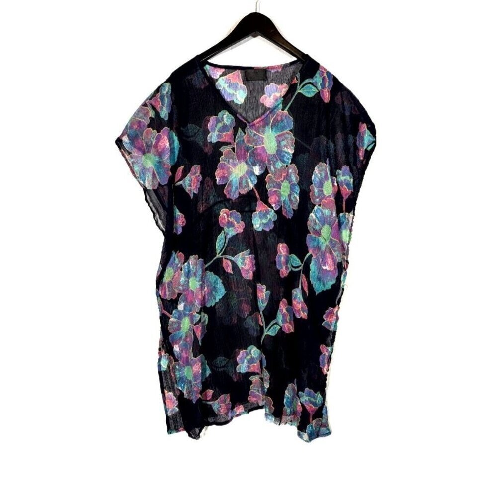 Vintage AZURA Sheer Gauze Hawaiian Floral Beach Coverup Size XL - FLAW